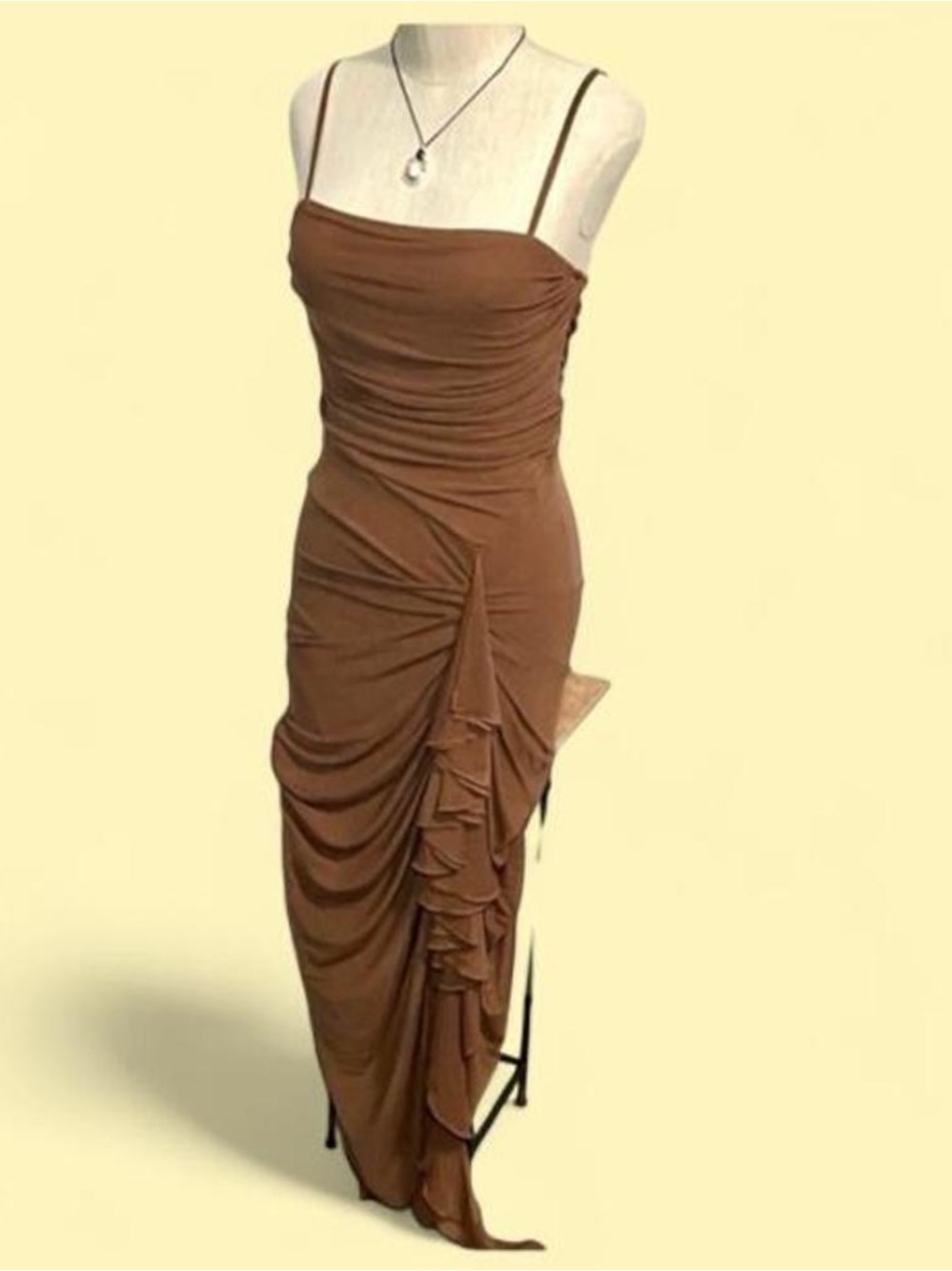 Chic Brown Ruched Midi Dress